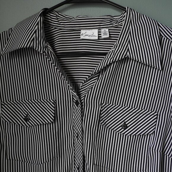 Kim Rogers Y-Neck Button Down Striped Shirt Petite Large - Picture 5 of 7